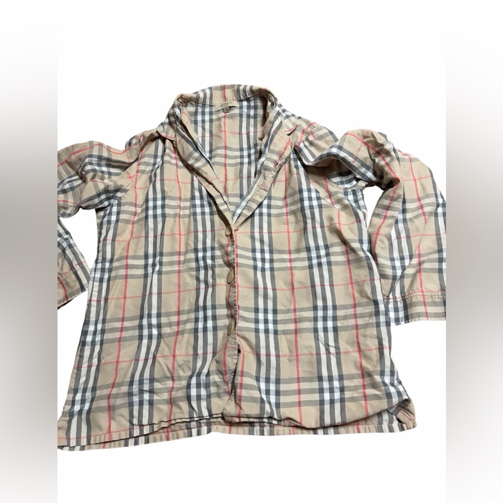 Burberry Beige and Red Plaid Button-Down Shirt
